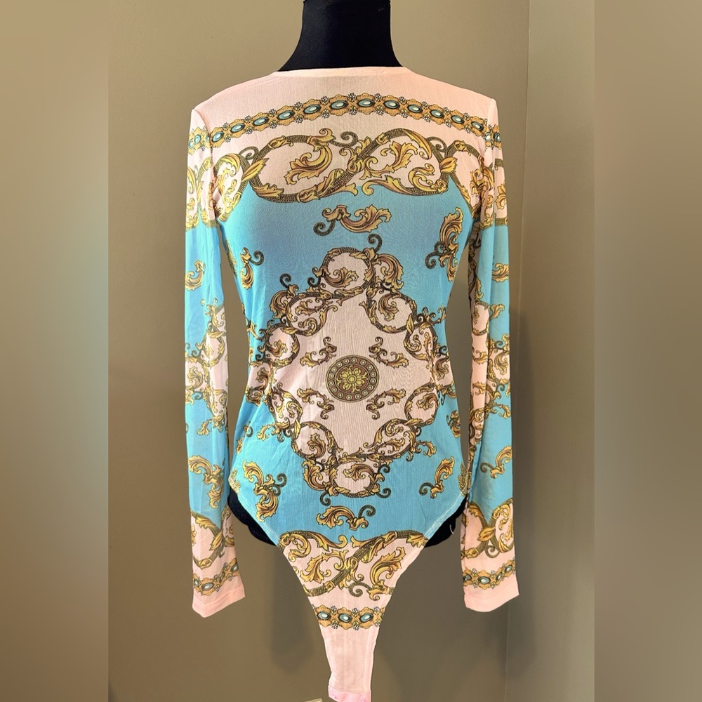 NWT ART ON DISPLAY Mesh baroque design Bodysuit size Medium
